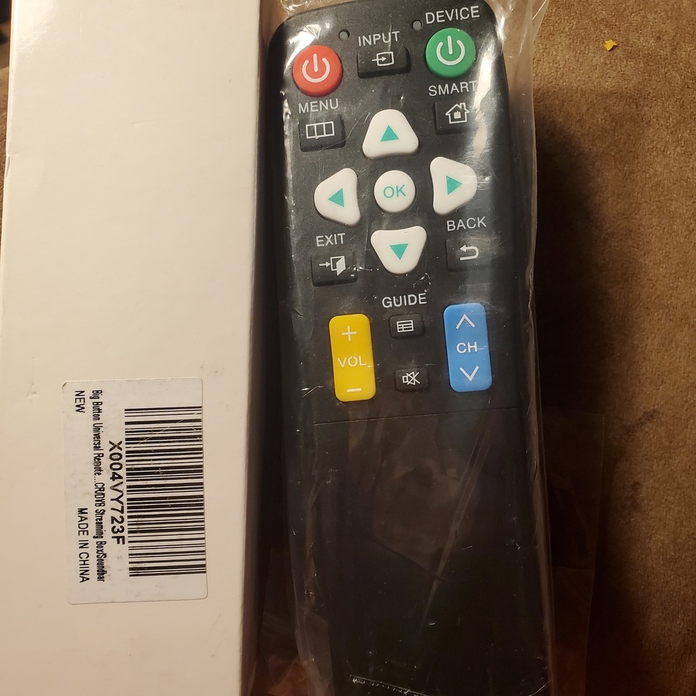 Big Button Universal Remote Control for Streaming Box SoundbarTV CRDV8 Black NEW